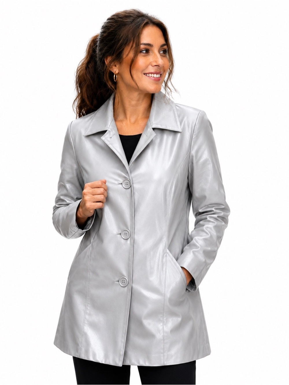 Chadwicks Silver Single-Breasted Trench Coat